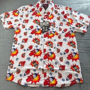Dixxon Mens Bombs Away Shirt M White Short Sleeve Button Up Rocket Summer Party